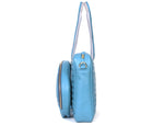 Blue Quilted Leather Laptop Tote Bag with Detachable Pouch | Premium Office & Travel Handbag for Women - Cabrini - Elegance Perfected