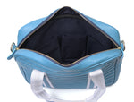Blue Quilted Leather Laptop Tote Bag with Detachable Pouch | Premium Office & Travel Handbag for Women - Cabrini - Elegance Perfected