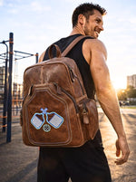 Brown Genuine Leather Sport Backpack – Embroidered Multi Pocket Travel Bag - Cabrini - Elegance Perfected