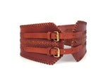 Cabrini Red Leather Belt – Double Buckle Design | Textured Brown Finish - Cabrini - Elegance Perfected