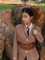 Cabrini Red Leather Belt – Double Buckle Design | Textured Brown Finish - Cabrini - Elegance Perfected