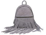 Grey Suede Fringe Mini Backpack – Boho Leather Small Travel Bag - Cabrini - Elegance Perfected