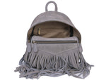Grey Suede Fringe Mini Backpack – Boho Leather Small Travel Bag - Cabrini - Elegance Perfected