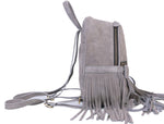 Grey Suede Fringe Mini Backpack – Boho Leather Small Travel Bag - Cabrini - Elegance Perfected
