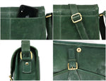 Handcrafted Green Leather Crossbody Bag for Women – Vintage Satchel with Multiple Compartments - Cabrini - Elegance Perfected