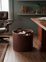 Jolanda Leather Wastebasket - Walnut Brown - Cabrini - Elegance Perfected