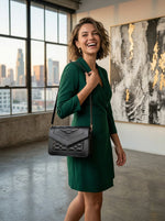 Luxe Noir Quilted Leather Shoulder Clutch - Cabrini - Elegance Perfected