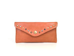 Tan Genuine Leather Studded Clutch – Envelope Snap Wallet Purse - Cabrini - Elegance Perfected