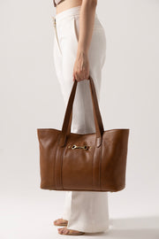 Classic Brown Tote Bag with Metal Bit Detail – Elegant Everyday Carry