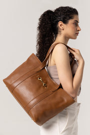Classic Brown Tote Bag with Metal Bit Detail – Elegant Everyday Carry