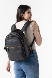 Premium Black Leather Backpack with Gold Zipper Detailing – Unisex & Stylish Design