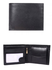 Angled black wallet showing flip-out ID panels and card slots