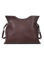 Orvella chocolate brown crossbody bag front view with curved top