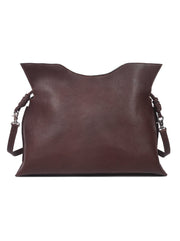Orvella chocolate brown crossbody bag front view with curved top