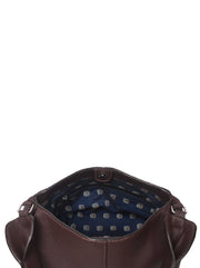 Uploaded interior detail of brown bag with patterned lining