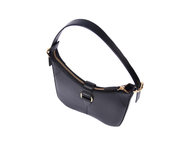 Classic Black Leather Shoulder Bag – Minimalist Curve-Shape Handbag for Women