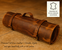 Premium Full-Grain Leather Chef Knife Roll Bag – Travel Friendly & Durable