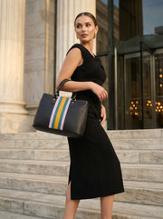 Full Grain Leather 3 Color Stripe Hand Bag