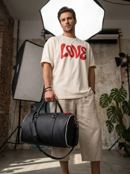 Modern Black Leather Duffel – Weekend Travel Essential