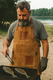 Custom Brown Suede Apron with Leather Strap – Personalized