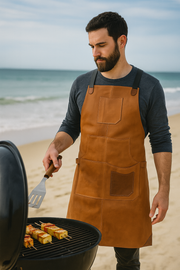 Chef & Artist Apron in Full Grain Leather – Tan Brown