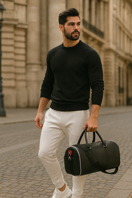 Modern Black Leather Duffel – Weekend Travel Essential