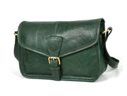 Handcrafted Green Leather Crossbody Bag for Women – Vintage Satchel with Multiple Compartments