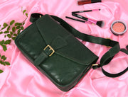Handcrafted Green Leather Crossbody Bag for Women – Vintage Satchel with Multiple Compartments