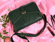 Handcrafted Green Leather Crossbody Bag for Women – Vintage Satchel with Multiple Compartments