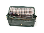 Handcrafted Green Leather Crossbody Bag for Women – Vintage Satchel with Multiple Compartments