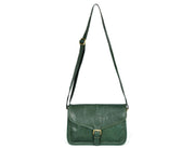 Handcrafted Green Leather Crossbody Bag for Women – Vintage Satchel with Multiple Compartments