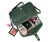 Handcrafted Green Leather Crossbody Bag for Women – Vintage Satchel with Multiple Compartments