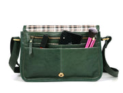 Handcrafted Green Leather Crossbody Bag for Women – Vintage Satchel with Multiple Compartments
