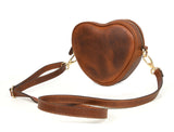 Cabrini Heart-Shaped Leather Crossbody Bag – Brown with Floral Lining