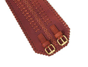 Cabrini Red Leather Belt – Double Buckle Design | Textured Brown Finish
