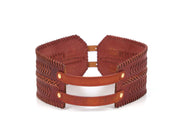 Cabrini Red Leather Belt – Double Buckle Design | Textured Brown Finish