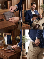 Cabrini Falcon Crest Brown Bifold Wallet with Twin Snap Straps