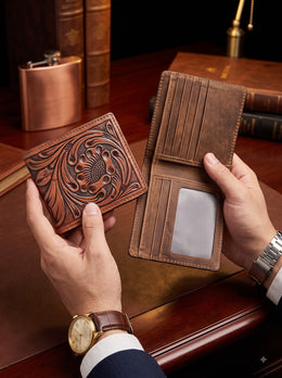 Cabrini Fiora Classic Brown Floral-Embossed Bifold Wallet