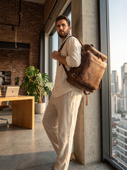 Premium Vintage Leather Backpack – Spacious Multi-Compartment Travel Backpack