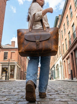 Ladies Leather Tote Bag - Walnut Brown