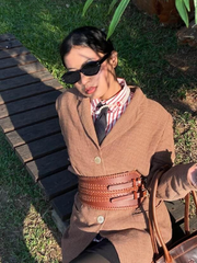 Cabrini Red Leather Belt – Double Buckle Design | Textured Brown Finish