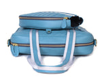 Blue Quilted Leather Laptop Tote Bag with Detachable Pouch | Premium Office & Travel Handbag for Women - Cabrini - Elegance Perfected