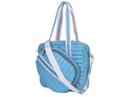 Blue Quilted Leather Laptop Tote Bag with Detachable Pouch | Premium Office & Travel Handbag for Women - Cabrini - Elegance Perfected
