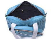 Blue Quilted Leather Laptop Tote Bag with Detachable Pouch | Premium Office & Travel Handbag for Women - Cabrini - Elegance Perfected