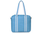 Blue Quilted Leather Laptop Tote Bag with Detachable Pouch | Premium Office & Travel Handbag for Women - Cabrini - Elegance Perfected