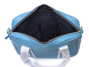 Blue Quilted Leather Laptop Tote Bag with Detachable Pouch | Premium Office & Travel Handbag for Women - Cabrini - Elegance Perfected
