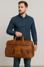 Brooks Upcycled Leather Duffle Bag – Caramel - Cabrini - Elegance Perfected