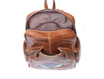 Brown Genuine Leather Sport Backpack – Embroidered Multi Pocket Travel Bag - Cabrini - Elegance Perfected