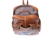 Brown Genuine Leather Sport Backpack – Embroidered Multi Pocket Travel Bag - Cabrini - Elegance Perfected