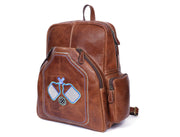 Brown Genuine Leather Sport Backpack – Embroidered Multi Pocket Travel Bag - Cabrini - Elegance Perfected